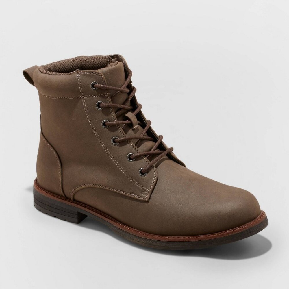 NEW! Men's Jeffrey Combat Lace-Up Dress Boots, Brown - Goodfellow & Co